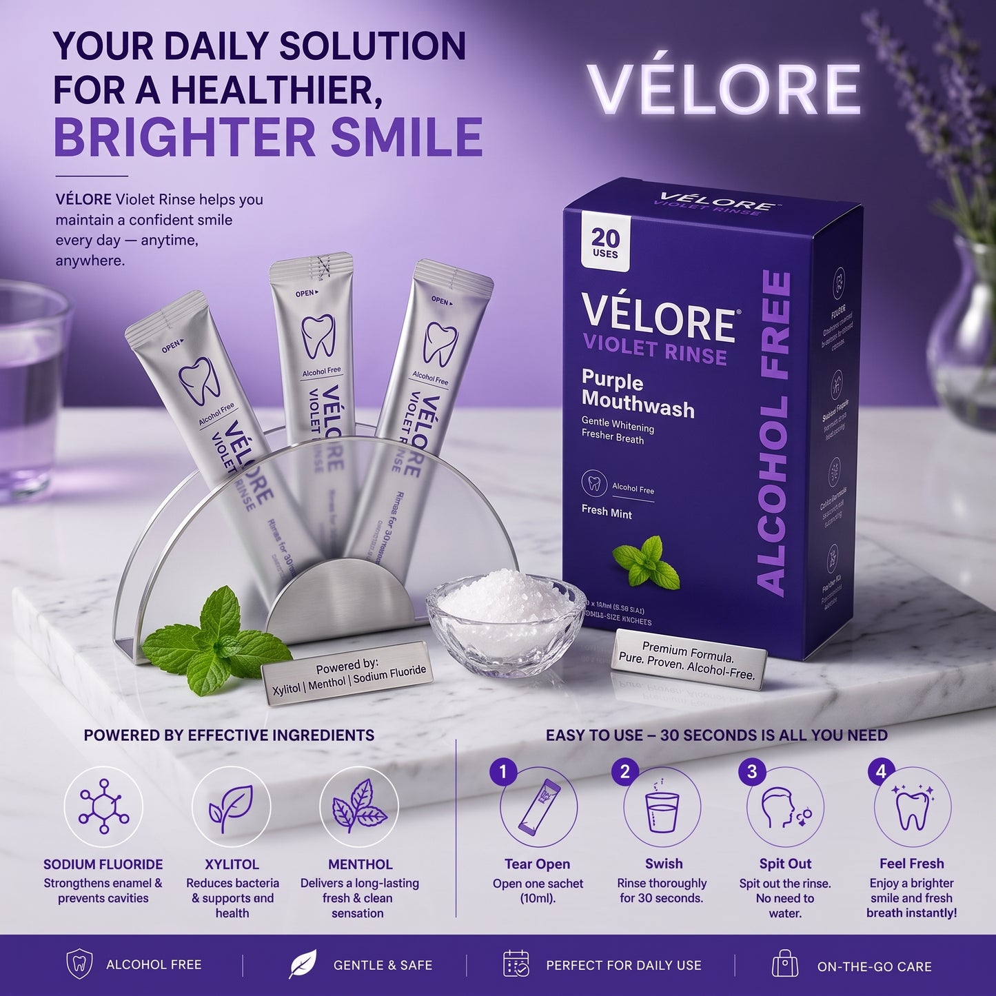 Vēlore Violet Rinse — On-the-Go Mouthwash Sachets